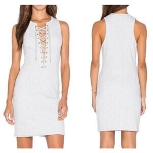 Derek Lam 10 Crosby Lace Up Tank Dress Womens Grey Melange Ribbed Knit Medium